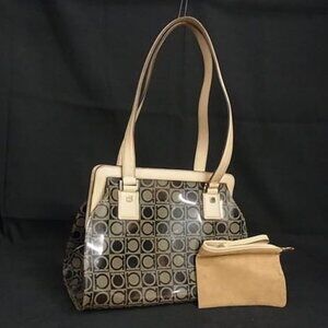AUTHENTIC SALVATORE FERRAGAMO TRANSLUCENT LOGO PRINT PVC TOTE BEIGE/BROWN 10.5x8